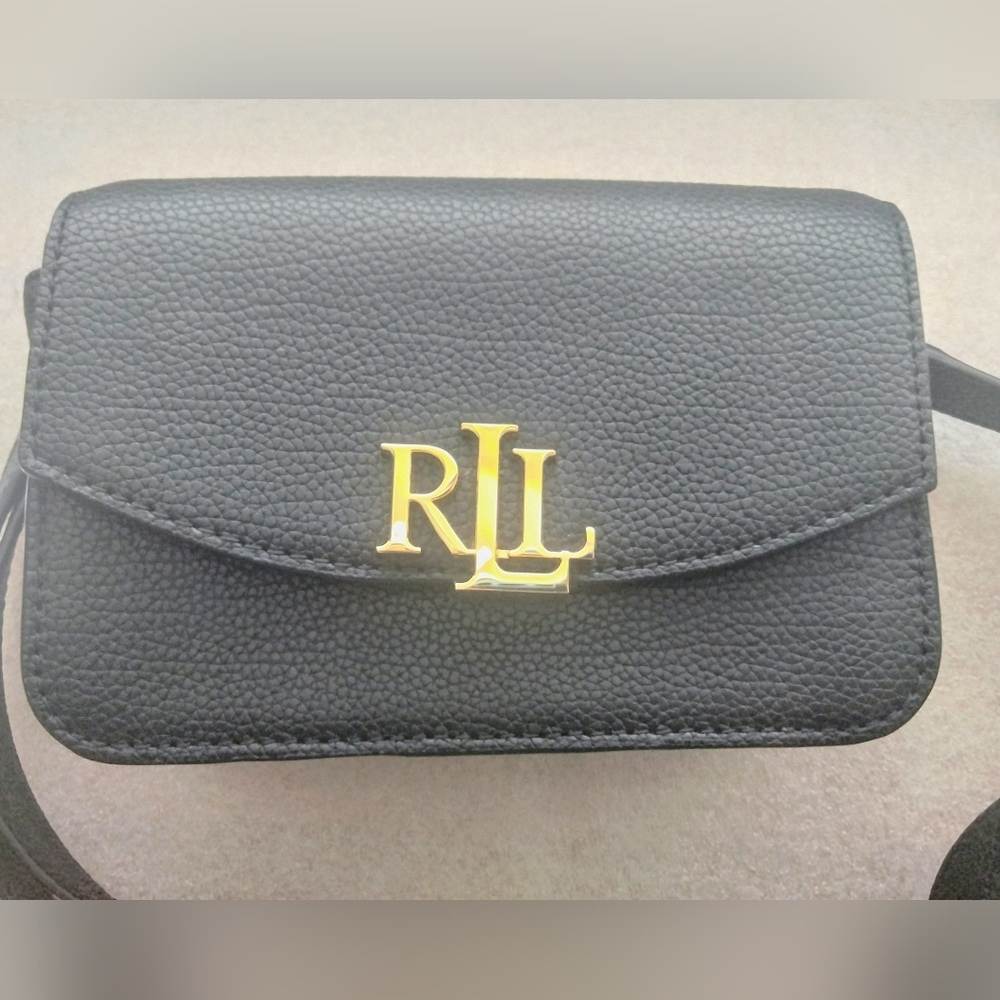 Ralph Lauren Gold Logo Black Leather Bag